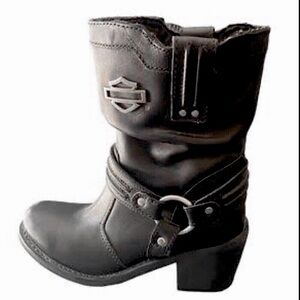 Harley Davidson Motorcycle Moto Boots Black Leather Block Heel Size 9.5